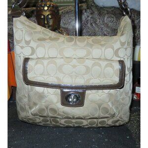 Coach 2012 Penelope Turnlock Flap Signature Sateen Jacquard & Leather Trim 19232